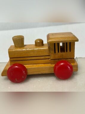 Wooden Toy Train Engine with Red Wheels